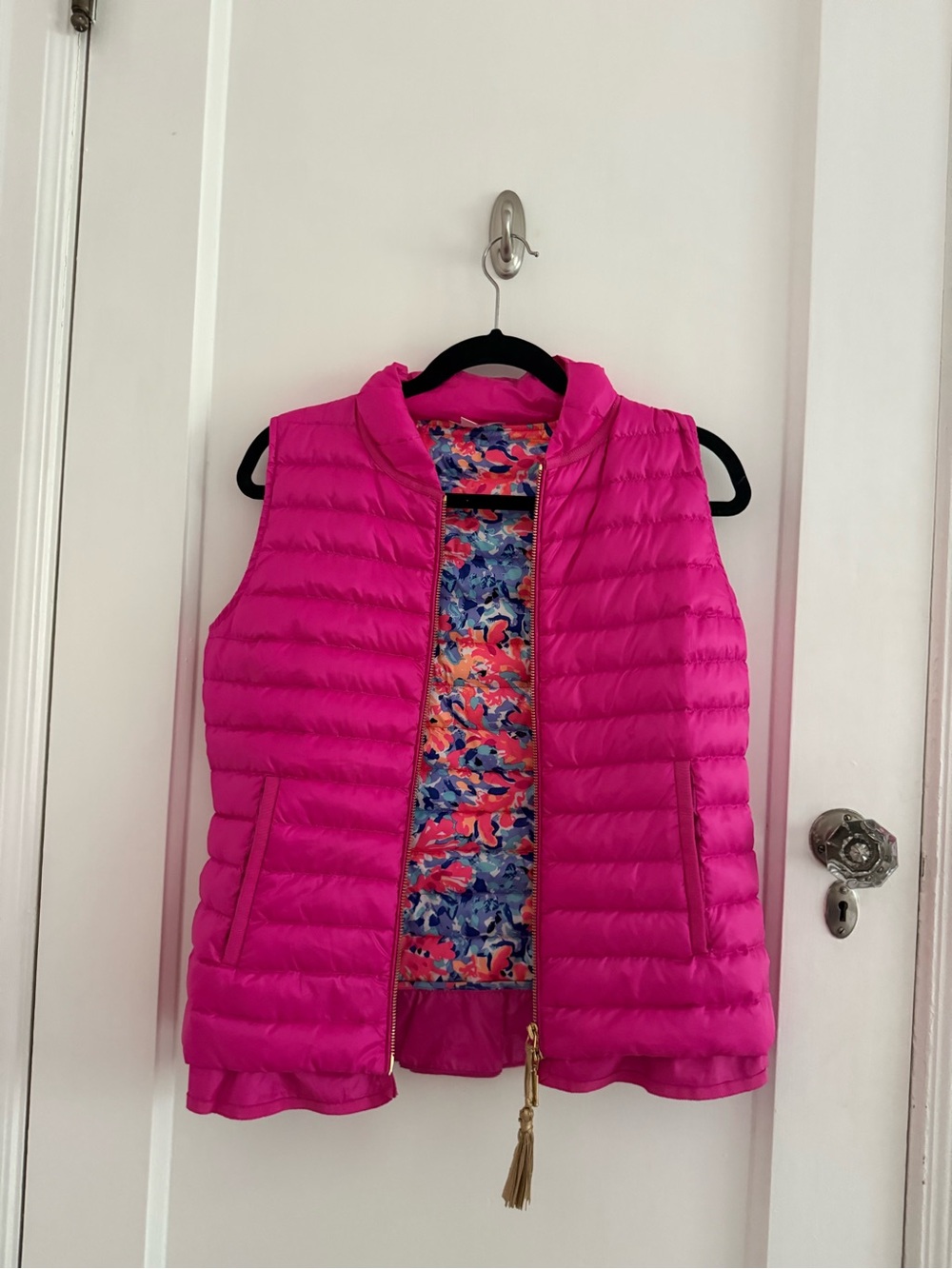 Lilly Pulitzer Bright Pink Quilted Puffer Vest with Floral Lining